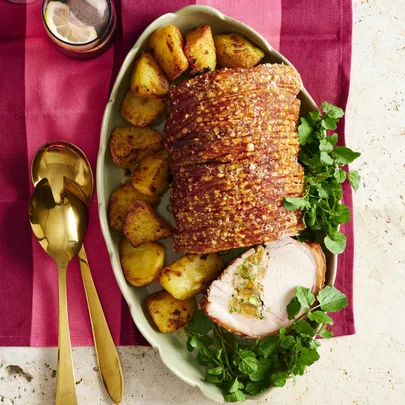 Air fryer pork with apricot, fetta & pistachio stuffing 