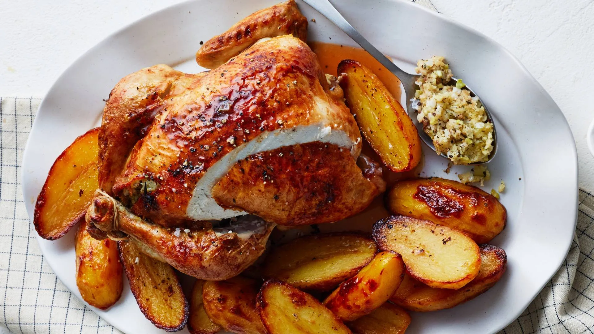Roast chicken with herb stuffing