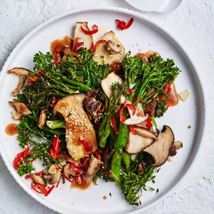 Air fryer broccolini & mushrooms