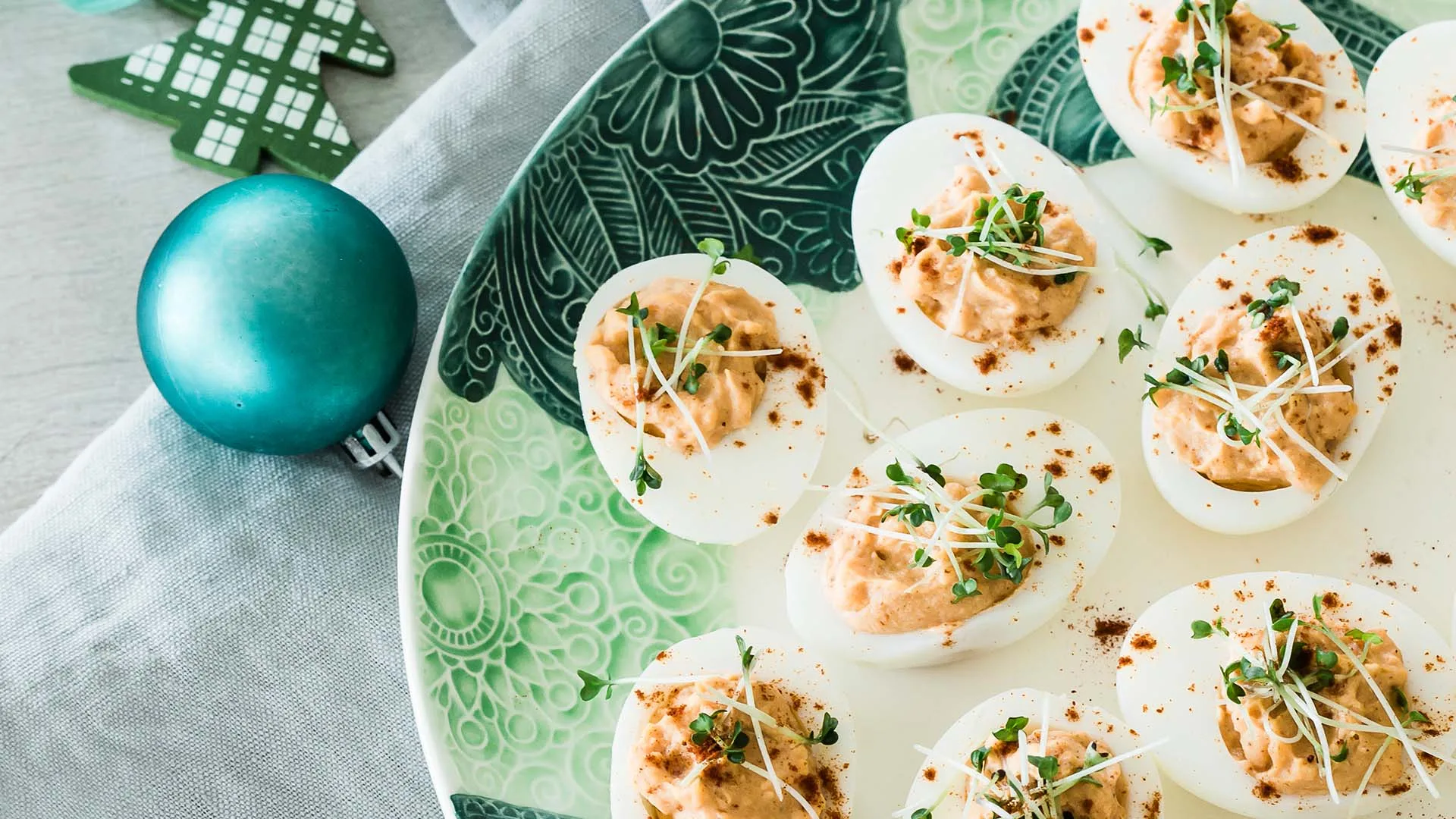 Julie Goodwin's devilled eggs on a serving platter for Christmas