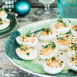 Julie Goodwin's devilled eggs on a serving platter for Christmas