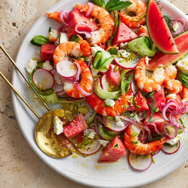 Prawn & watermelon salad with fetta & sumac onions | Women's Weekly Food