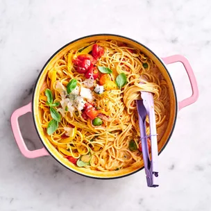 One pot pasta - a casserole pan of summer spaghetti