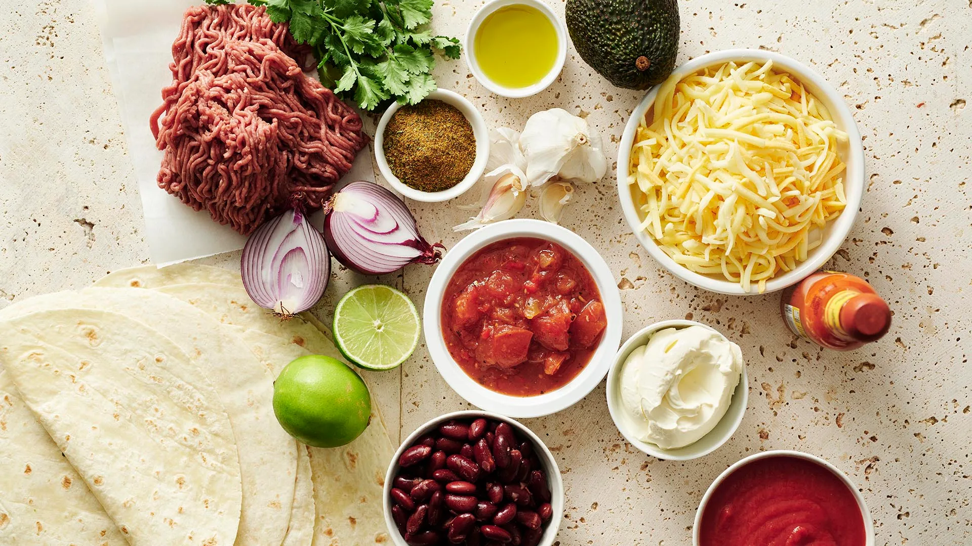 Ingredients for burrito bowl