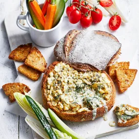 Air fryer cob loaf with vegetable crudites