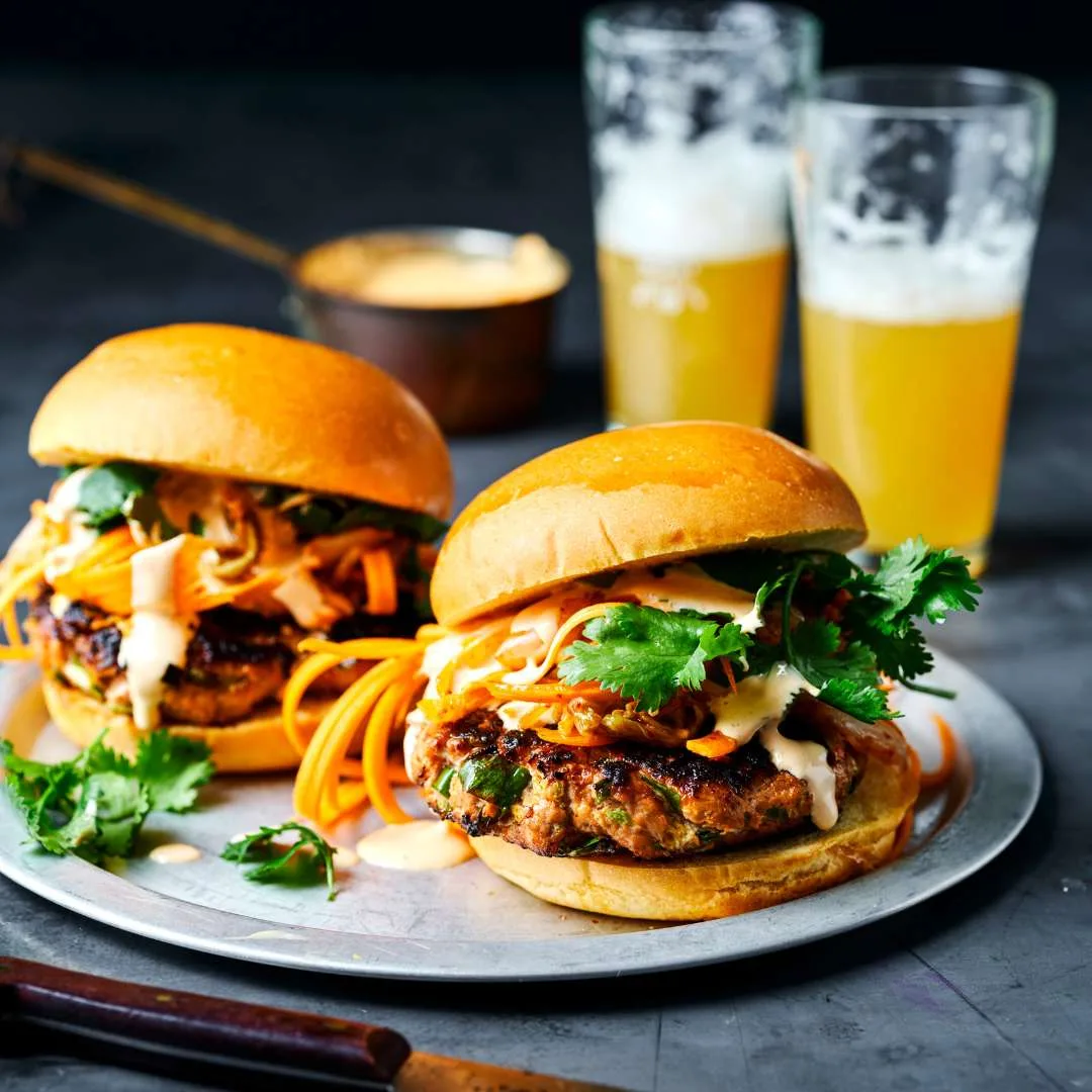 Pork burgers with kimchi salad