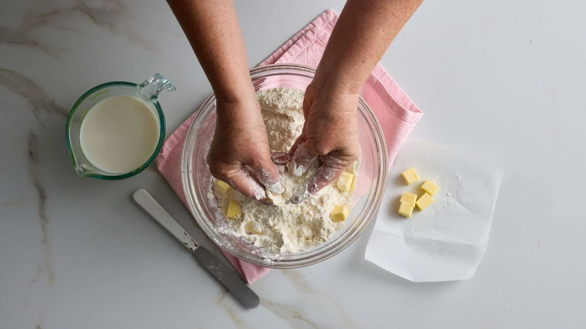 Rubbing butter into flour