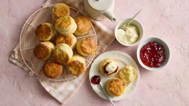 Easy scones served with whipped cream and jam