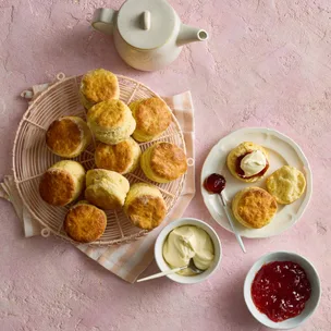 Easy scone recipe served with jam and whipped cream