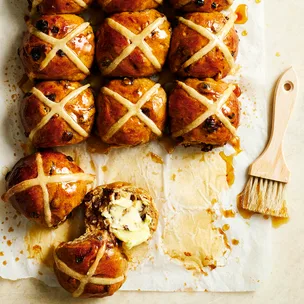 overnight hot cross buns on a board