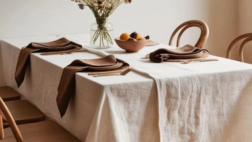 TSL Co linen tablecloth in oatmeal colour, large