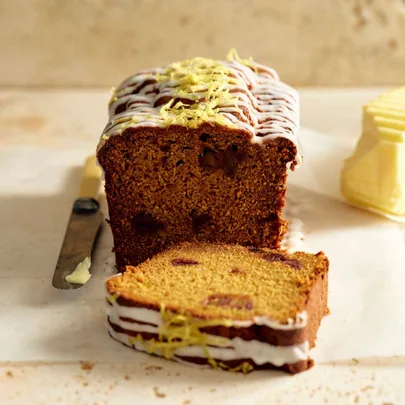 Pumpkin bread with lemon icing