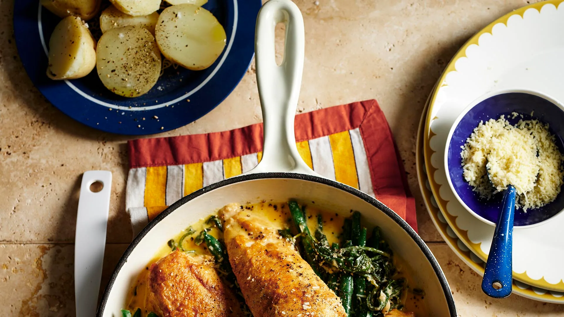 creamy lemon chicken with a side of boiled potatoes