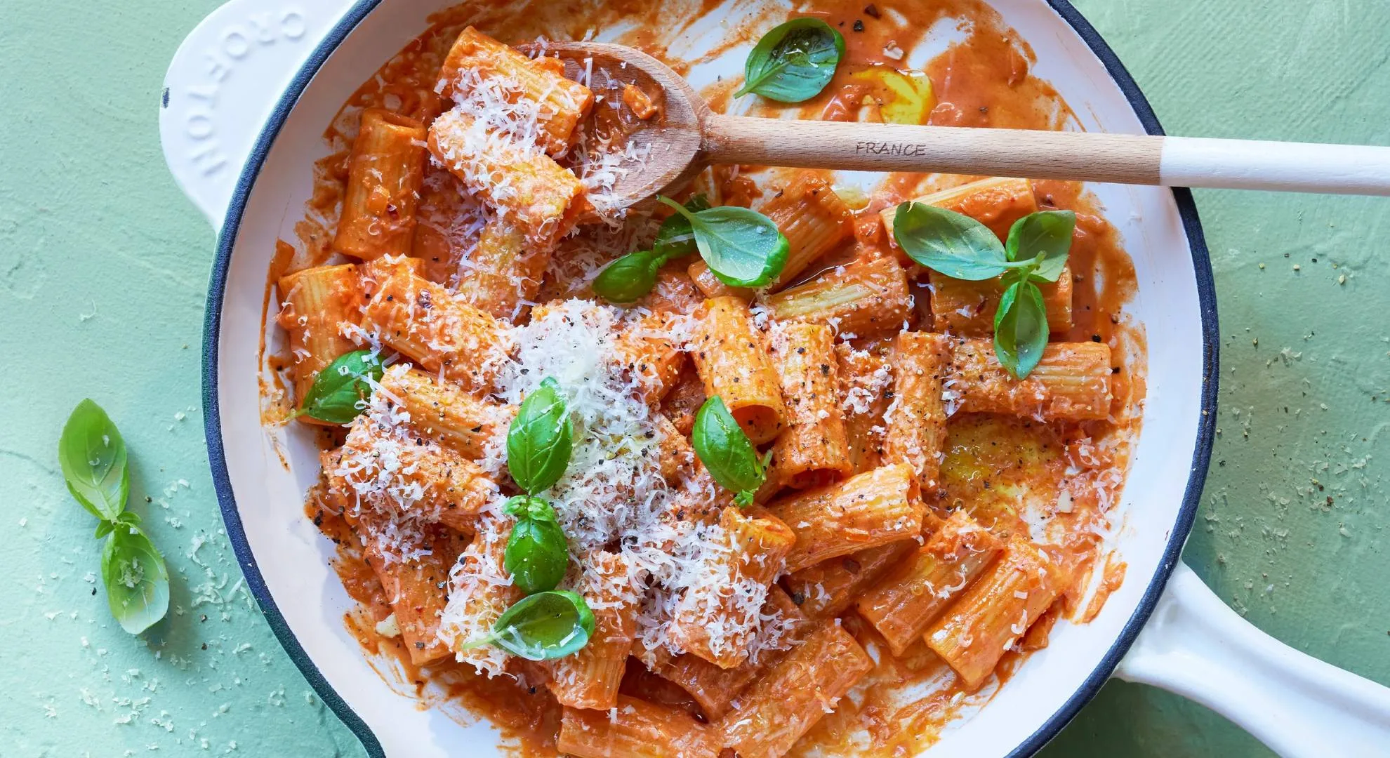 Pasta alla vodka in a saucepan