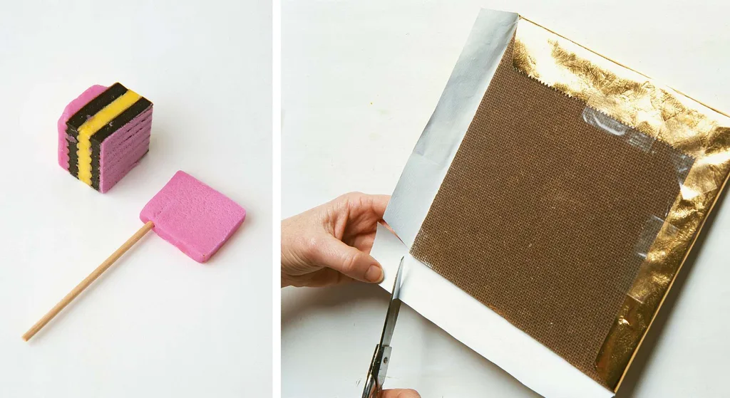 Make flag decorations with liquorice allsorts ; How to prepare a cake board