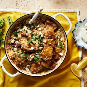 Lemon and fetta chicken rice; a one pan meal recipe