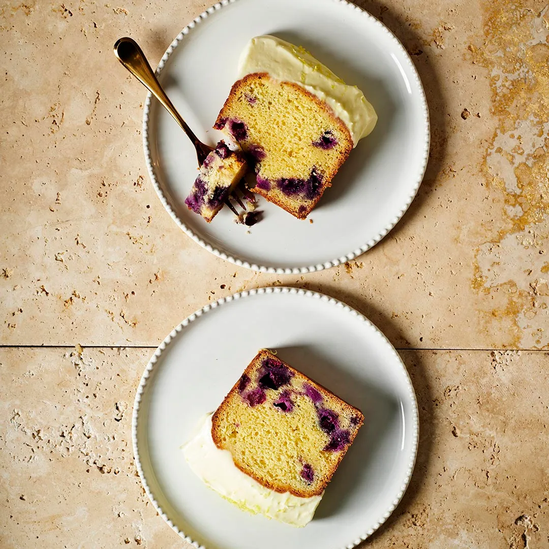 Two slices of lemon blueberry cake