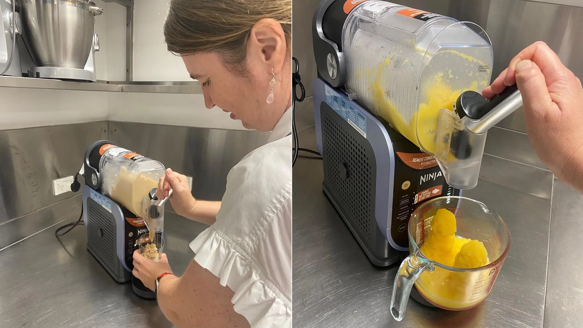 Making a coffee frappe and frozen juice in the Ninja Slushi