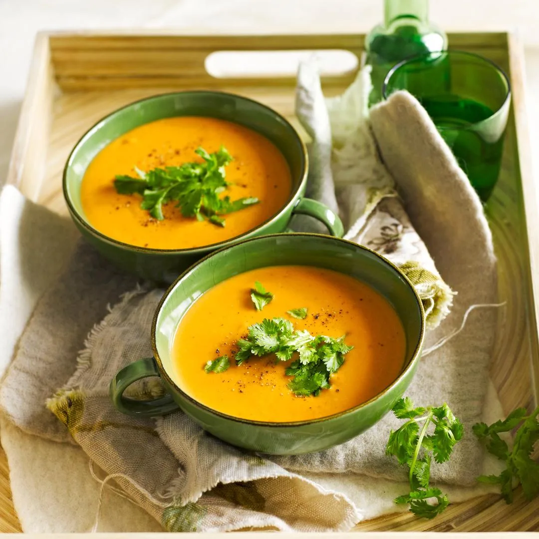 Julie Goodwin's sweet potato soup in bowls with coriander