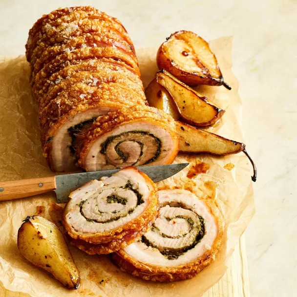 Porchetta with roast pears