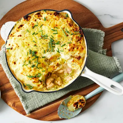 Julie Goodwin’s chicken & leek pie with potato bake topping