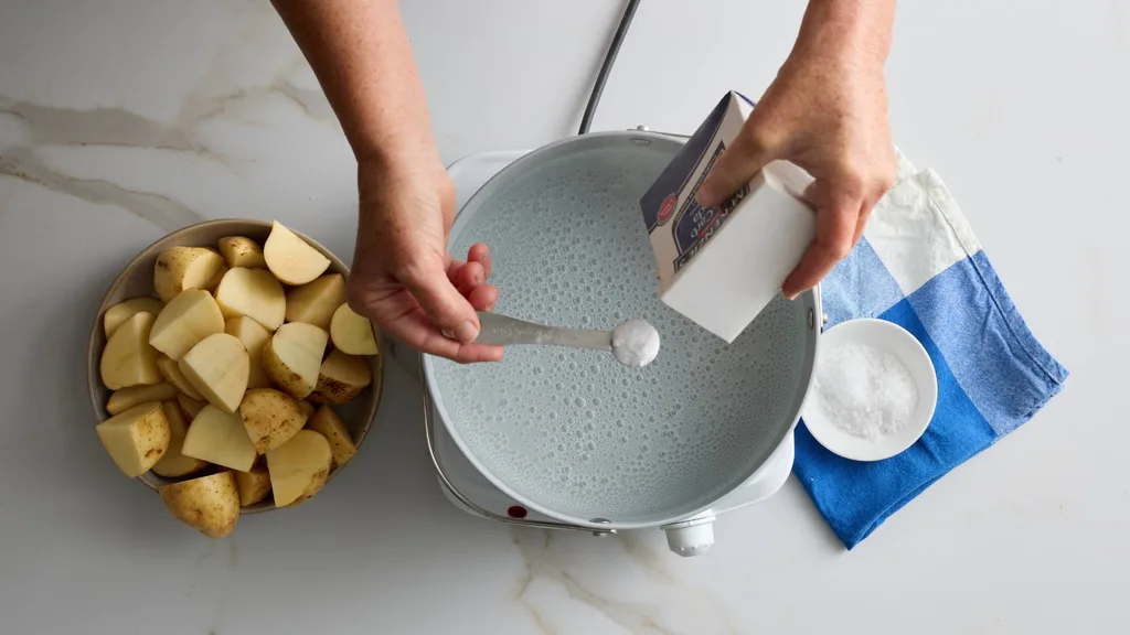 Combine salt and bicarb in a large saucepan of water