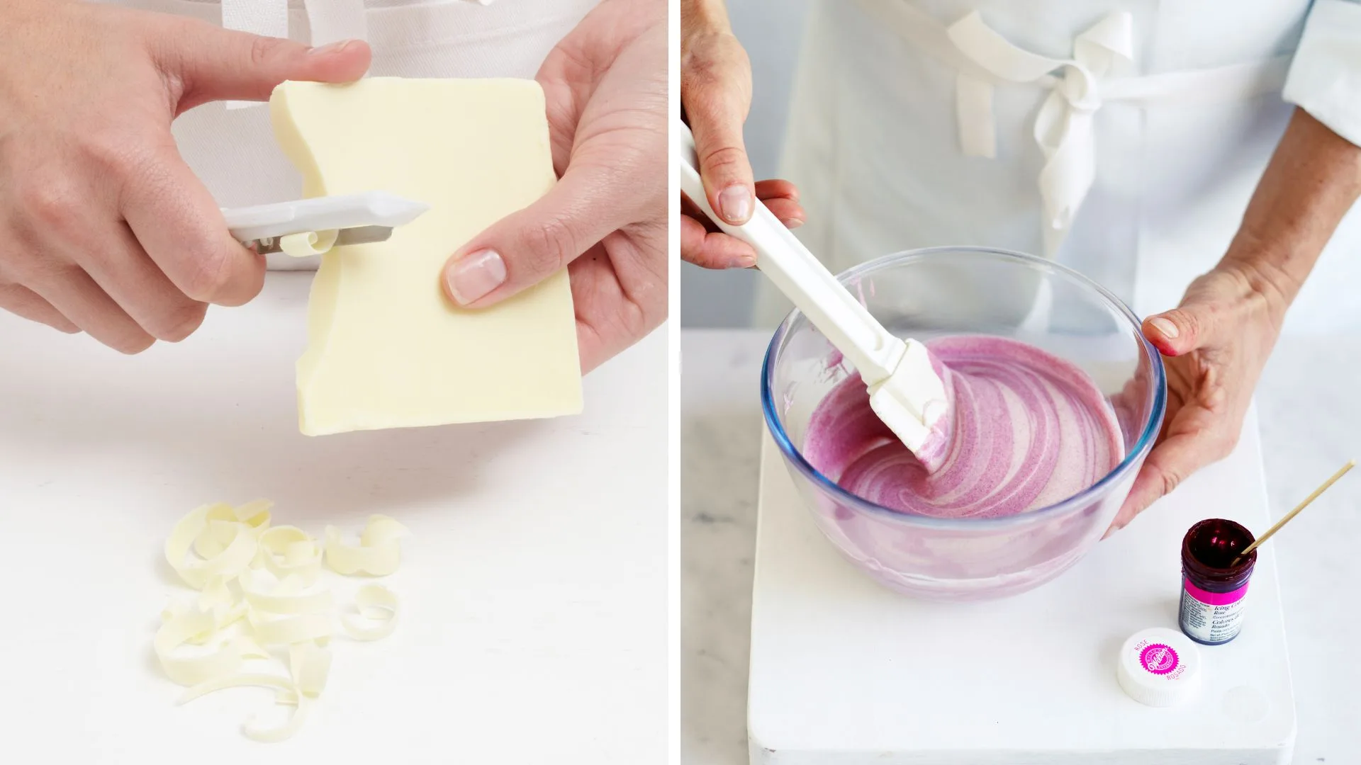 How to make chocolate curls and colour white chocolate.