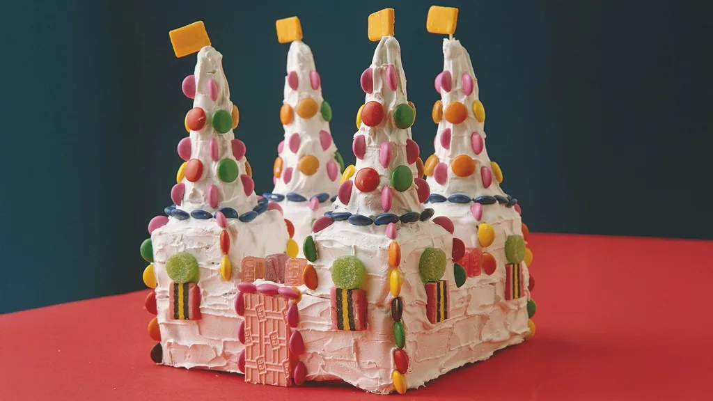 Candy castle with fluffy frosting