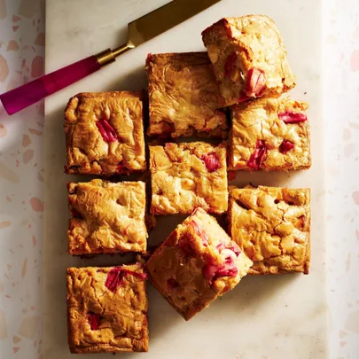 Rhubarb brown butter blondies