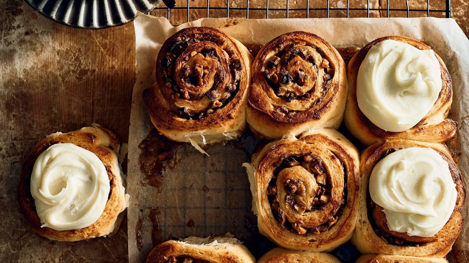 apple and cinnamon scrolls, iced and uniced.