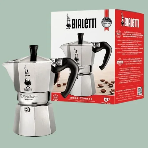 Bialetti - Moka Express: Iconic Stovetop Espresso Maker, Makes Real Italian Coffee, Moka Pot 6 Cup (270ml), Aluminium, Silver