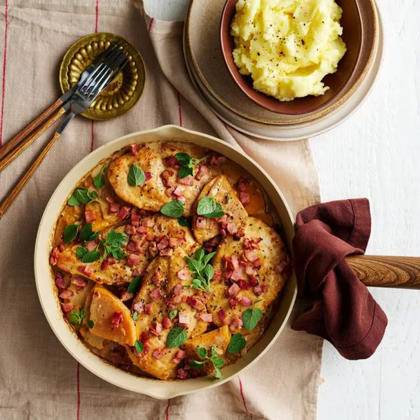 One pan creamy chicken, bacon & pumpkin