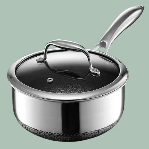 HexClad Hybrid Nonstick 2-Litre Saucepan with Tempered Glass Lid, Stay-Cool Handle, Dishwasher-Friendly, Oven-Safe Up to 480&deg;C, Induction Ready, Compatible with All Cooktops