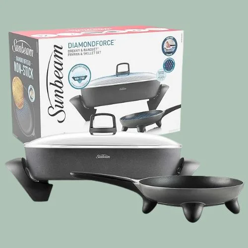 Sunbeam Banquet Electric Frying Pan and Skillet Set, DiamondForce Non-Stick Pan Coating, Even Heat Cooking, Easy Wipe-Clean Up, Black