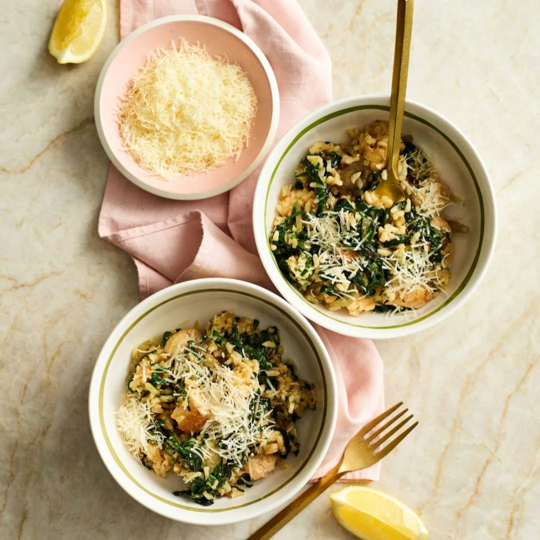 Baked risotto with chicken & silverbeet