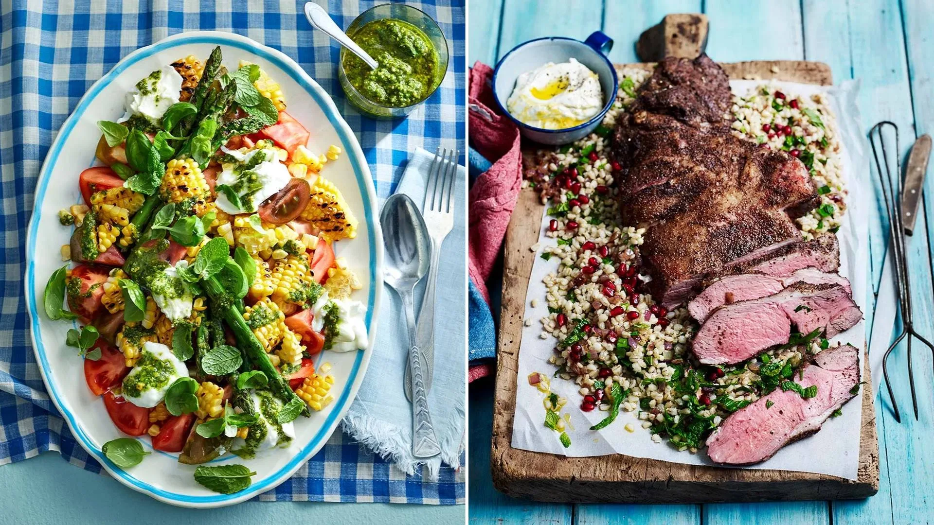 Grilled corn salad and butterflied leg of lamb Christmas BBQ ideas