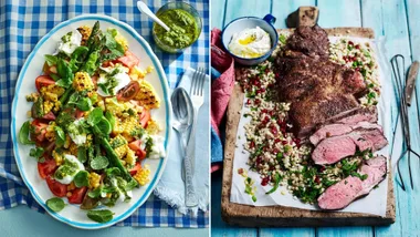 Grilled corn salad and butterflied leg of lamb Christmas BBQ ideas