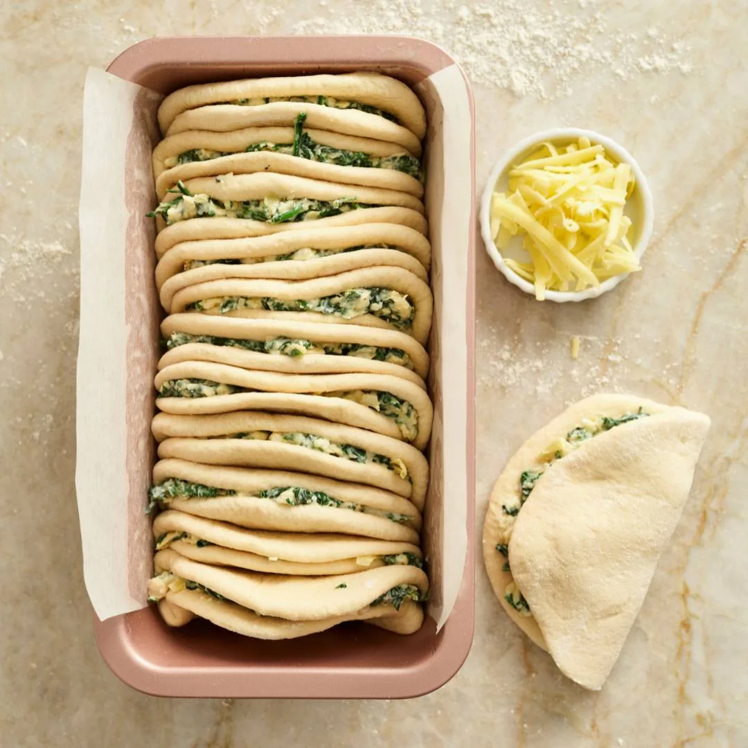 Spinach & cheese pull apart bread in loaf pan