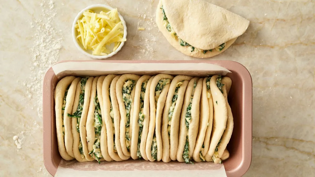 Spinach & cheese pull apart bread in loaf pan