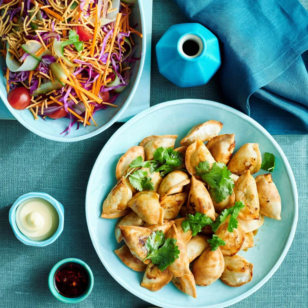 Air fryer dumplings & salad