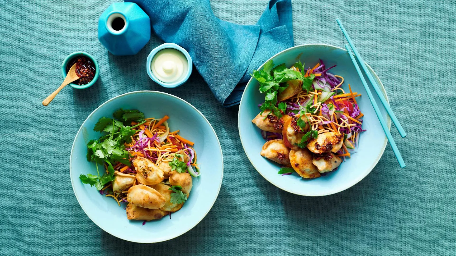 Air fryer dumplings & salad