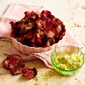 Beetroot chips with citrus & rosemary salt