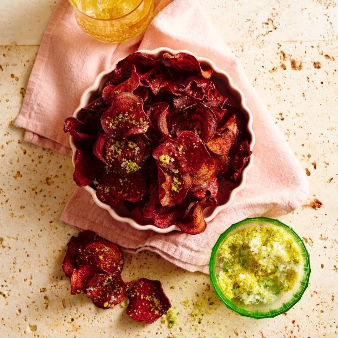 Beetroot chips with citrus & rosemary salt