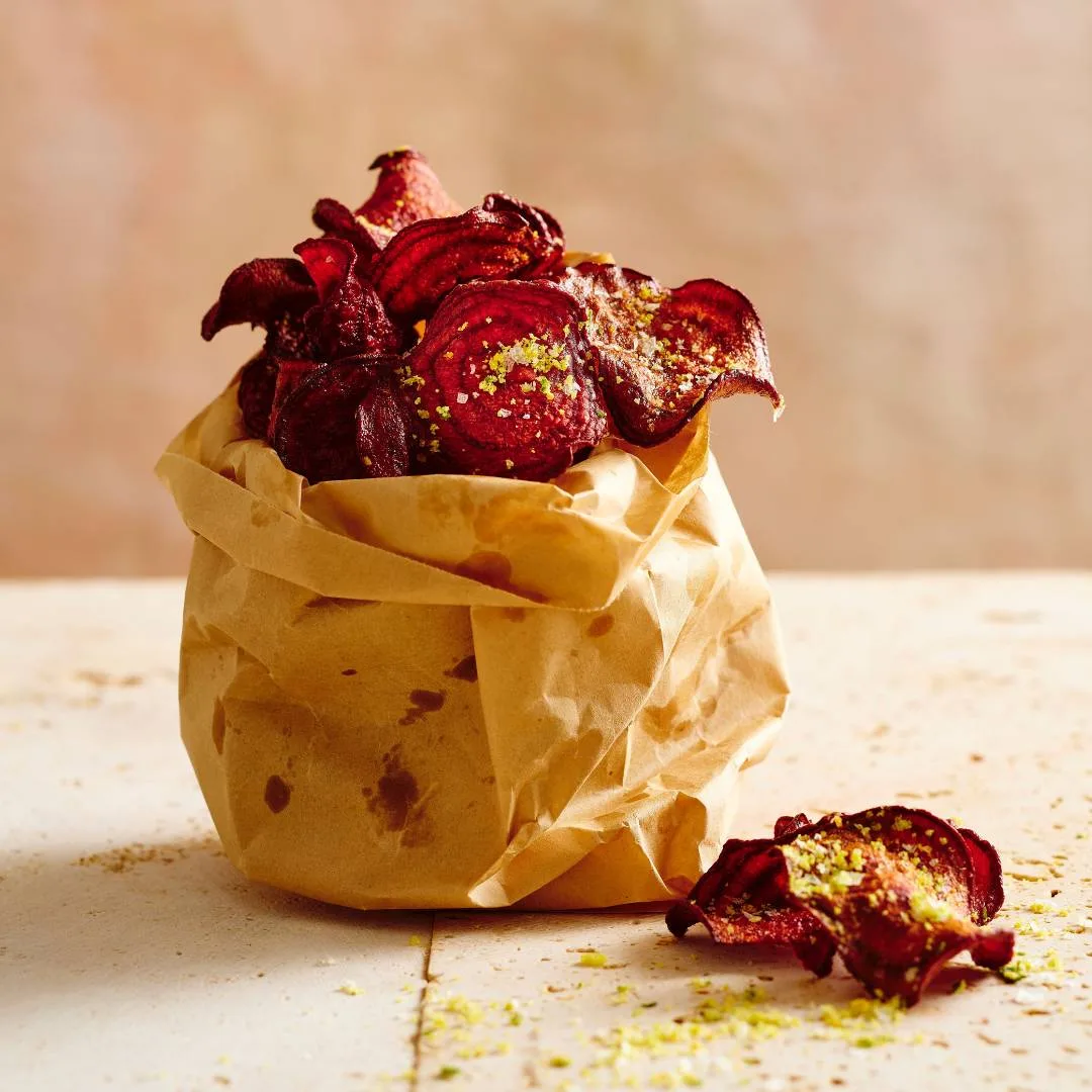 Beetroot chips with citrus & rosemary salt