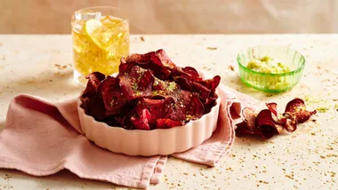 Beetroot chips with citrus & rosemary salt