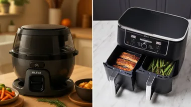Best air fryer Australia featuring Klevarange's new Kleva Spin Crisp rotating air fryer and Ninja's Foodi Max XXXL Dual Zone Air Fryer.