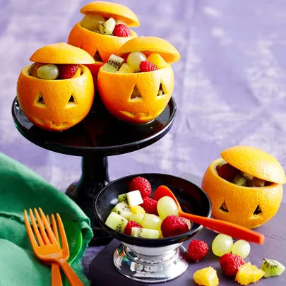 Halloween pumpkin fruit cups