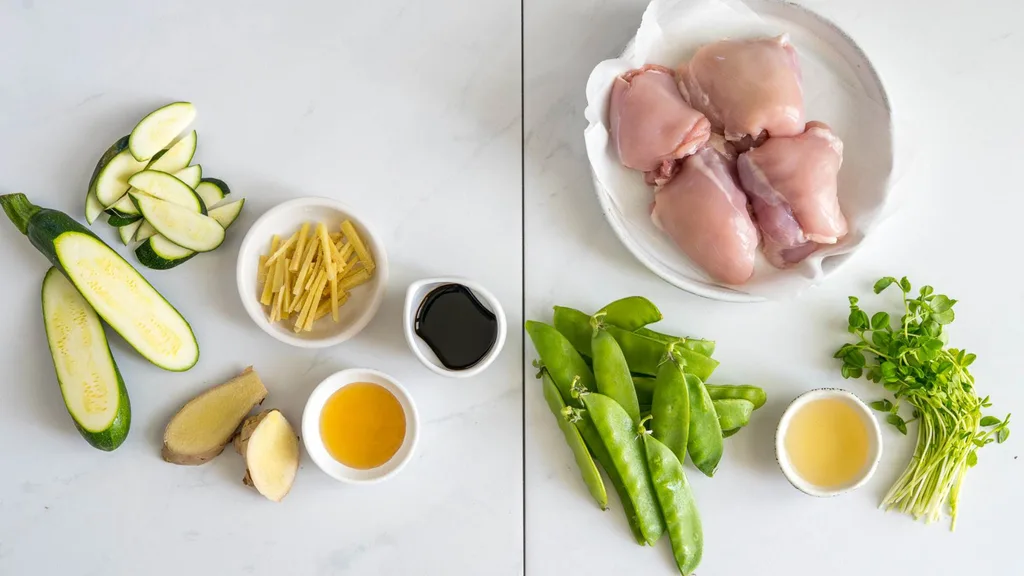 Easy chicken stir fry ingredients flat lay