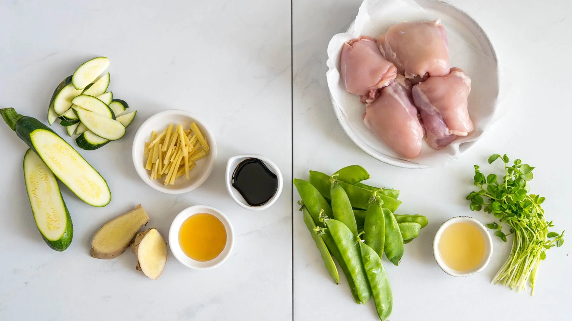 Easy chicken stir fry ingredients flat lay