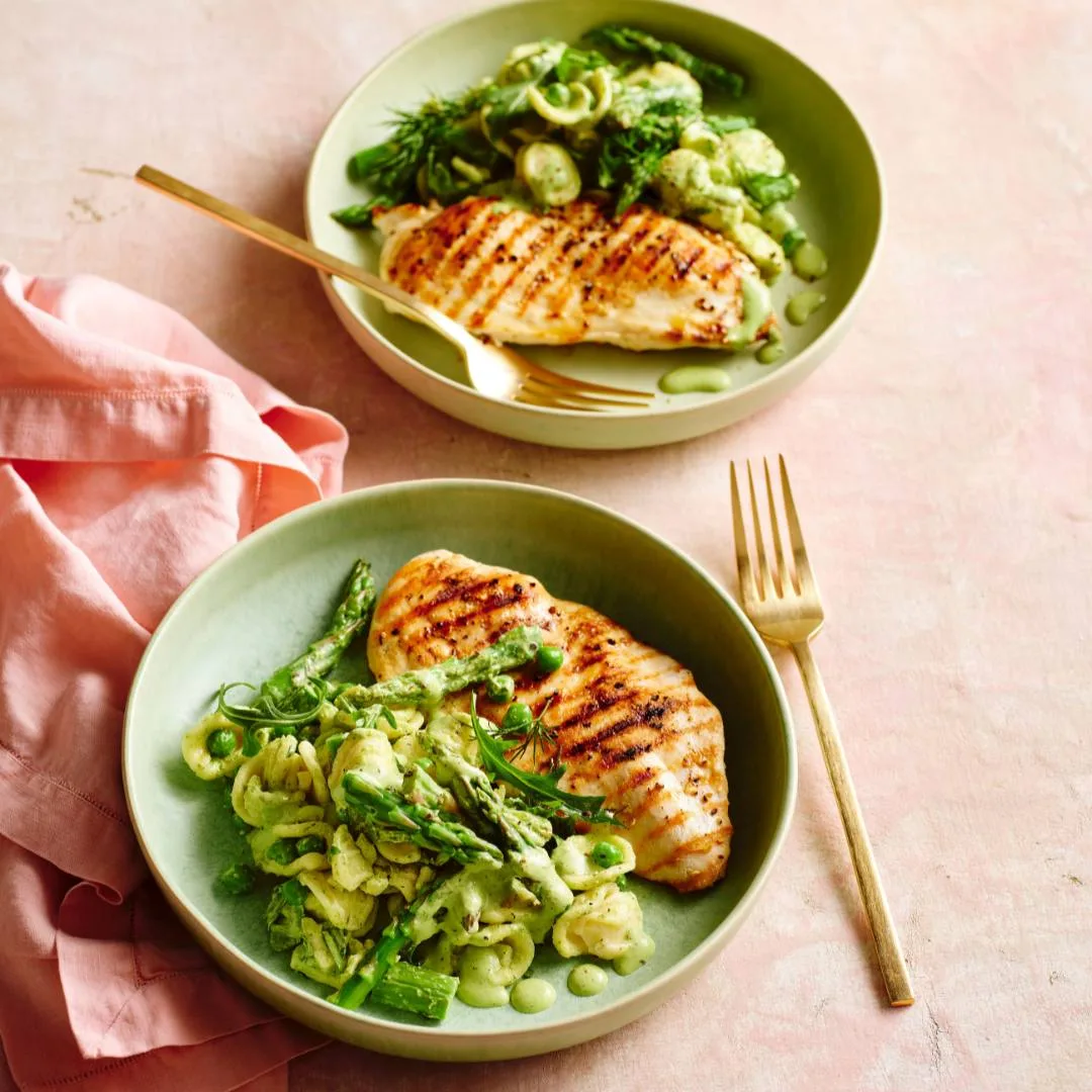 Green goddess pasta with grilled chicken